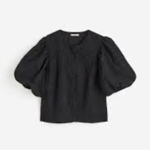 Voluminous Puff-Sleeve Black V-Neck Blouse